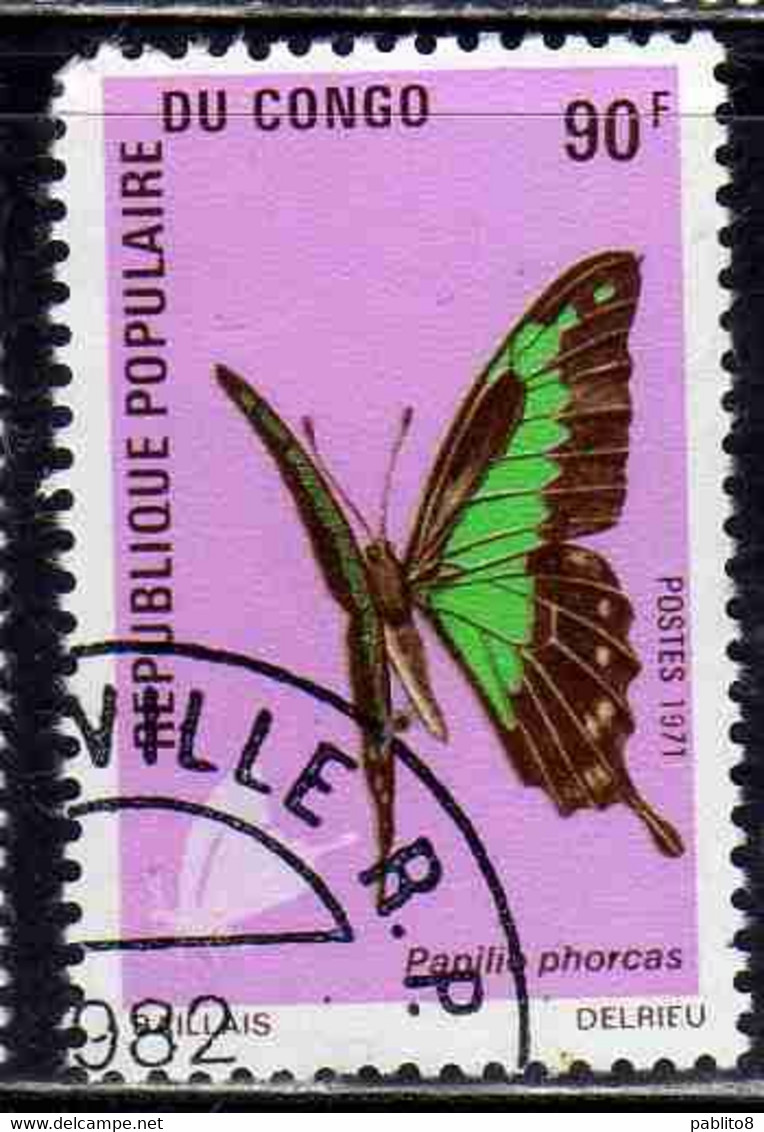 CONGO PEOPLE'S REPUBLIQUE REPUBLIC 1971 BUTTERFLIES AND MOTHS PAPILIO PHORCAS BUTTERFLY 90fr OBLITERE USED USATO - Oblitérés