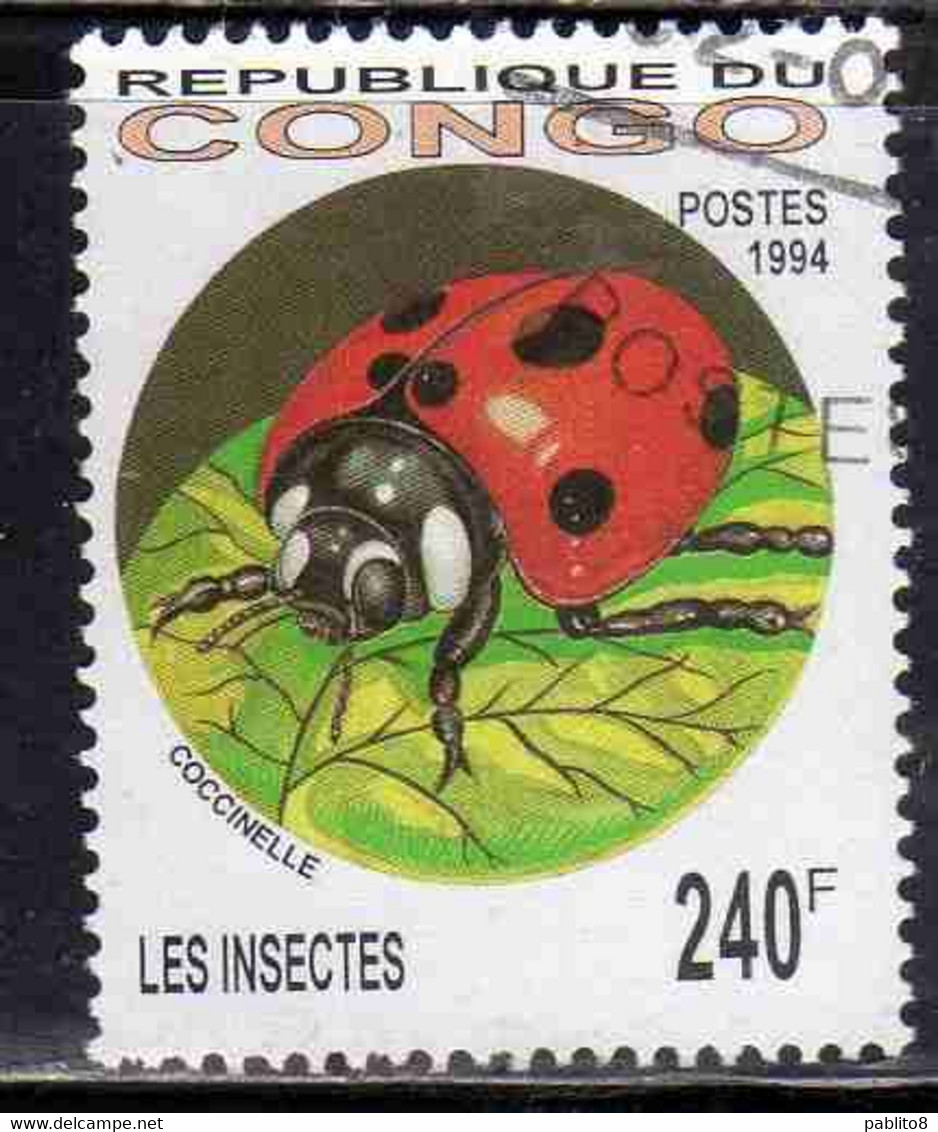 CONGO PEOPLE'S REPUBLIQUE REPUBLIC 1994 INSECTS LADYBUG COCCINELLE 240fr OBLITERE' USED USATO - Oblitérés