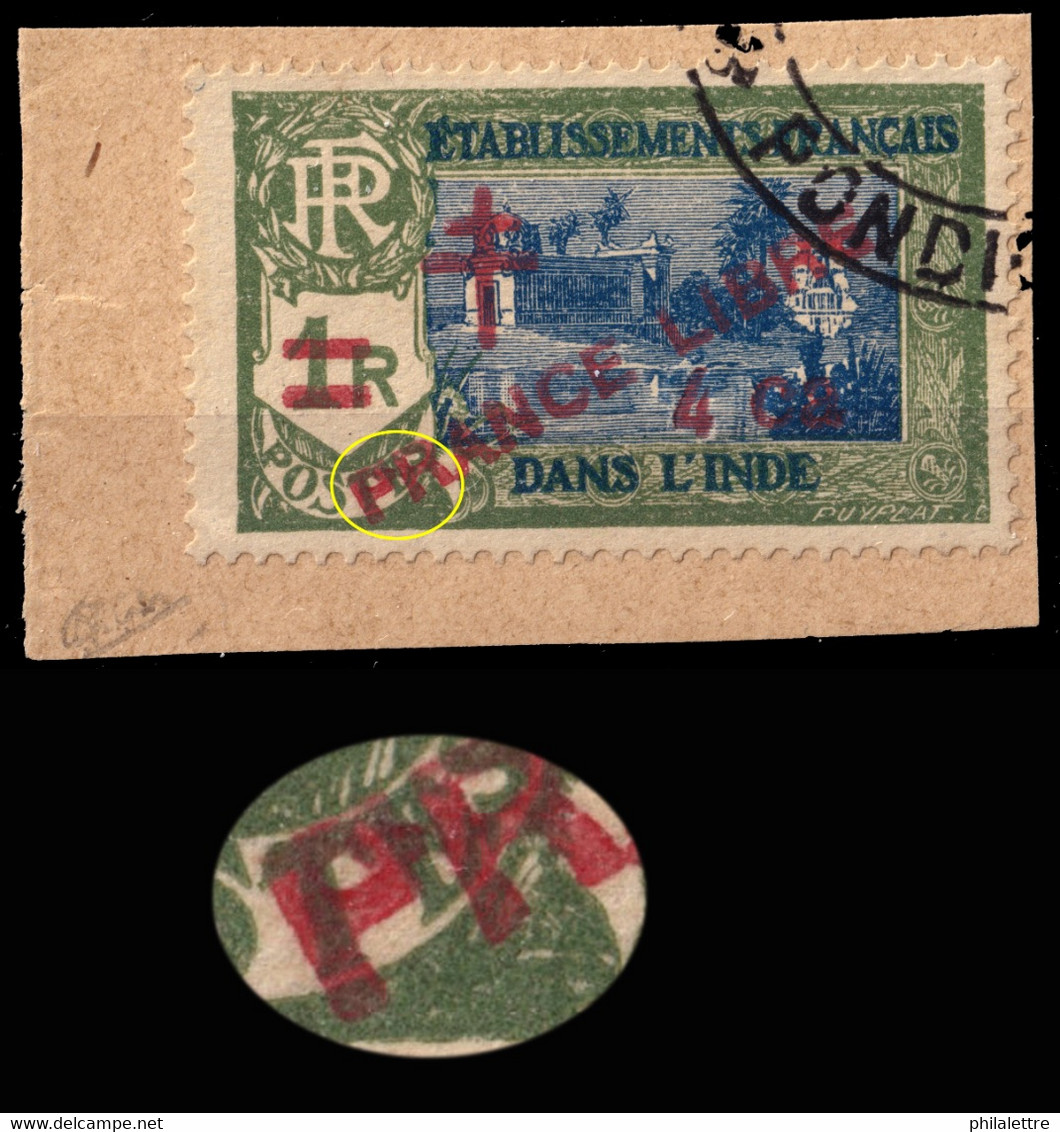 INDE FRANÇAISE - 1943 - Yv.202a Surcharge "PRANCE LIBRE" Obl. Sur Fragment (signé R.Calves) - TB - Gebraucht