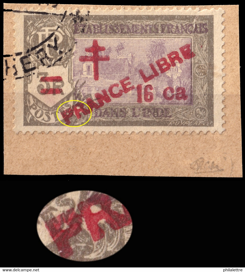 INDE FRANÇAISE - 1943 - Yv.209a Surcharge "PRANCE LIBRE" Obl. Sur Fragment (signé R.Calves) - TB - Usados