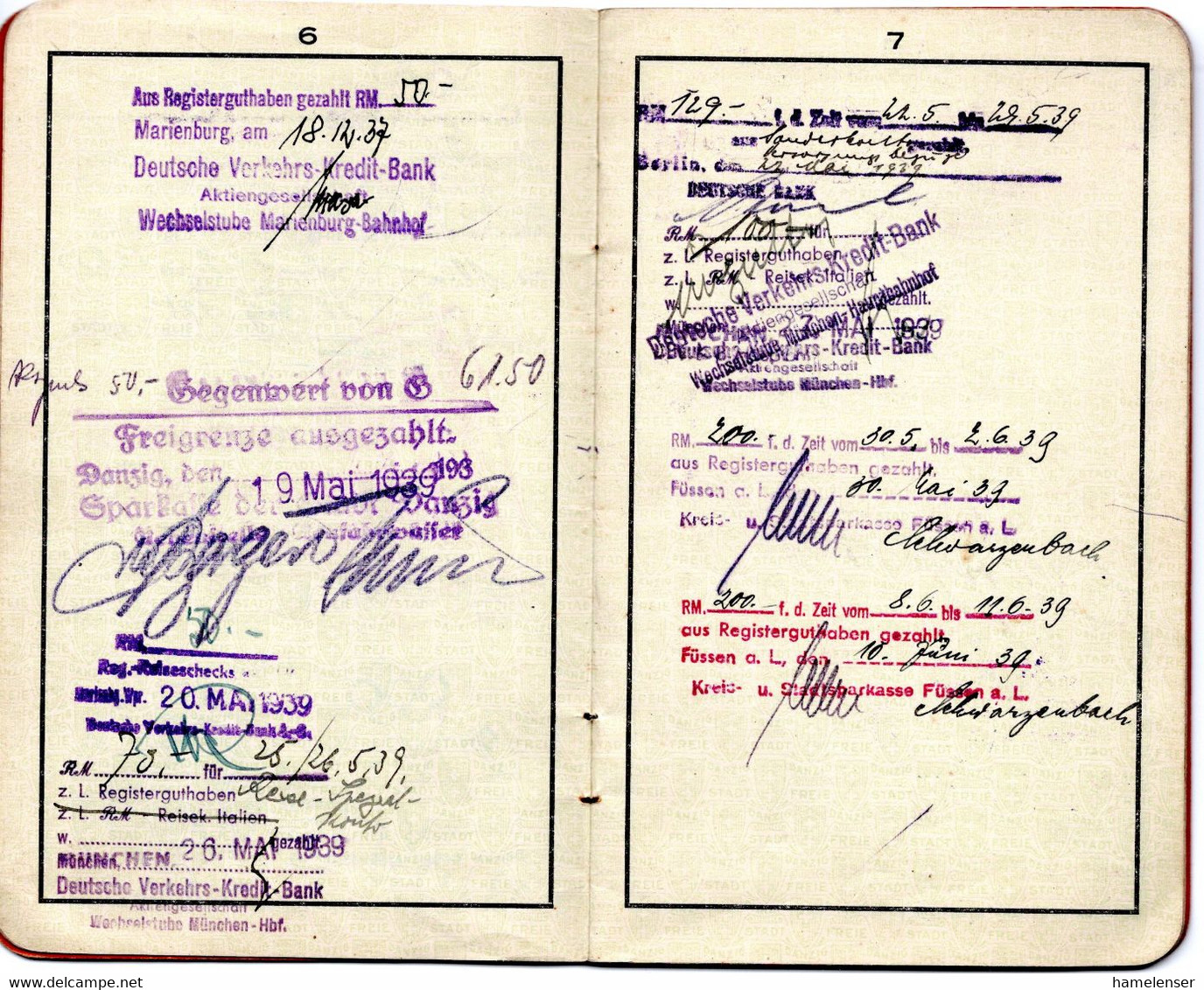 55089 - Danzig - 1936 - Reisepass Mit Visa- Und Umtauschstempeln Zur Olympiade Berlin - Historical Documents