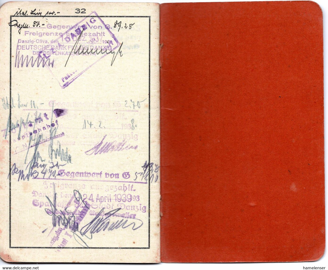 55089 - Danzig - 1936 - Reisepass mit Visa- und Umtauschstempeln zur Olympiade Berlin