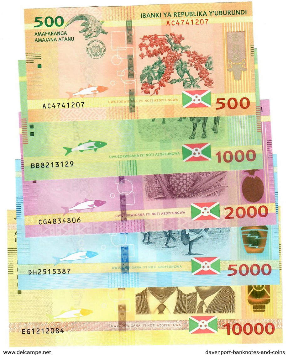 FULL SET Burundi 500, 1000, 2000, 5000 & 10000 Francs 2015-2018 UNC - Burundi