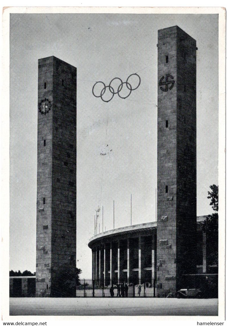 55115 - Deutsches Reich - 1938 - Ansichtskarte "Reichssportfeld, Osttor", Gelaufen - Olympische Spiele