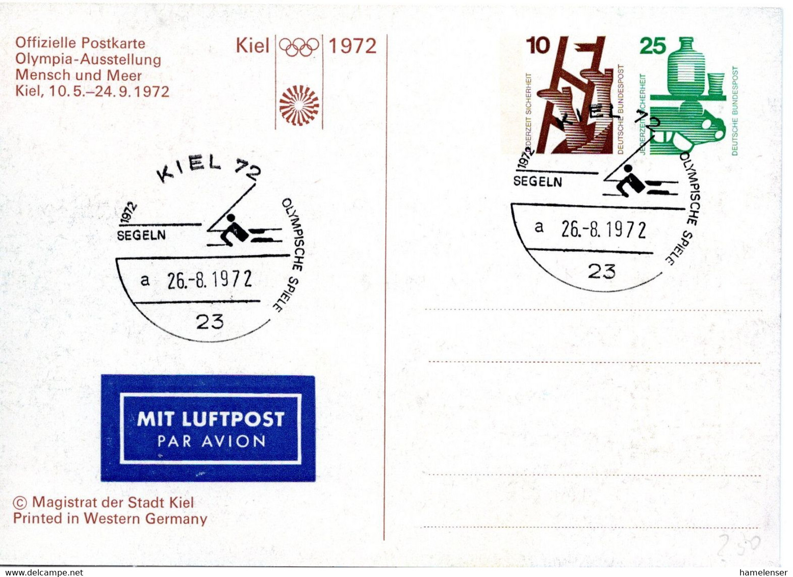 55154 - Bund - 1972 - 10&25Pfg Unfall PGALpKte SoStpl KIEL - OLYMPISCHE SPIELE SEGELN - Sommer 1972: München