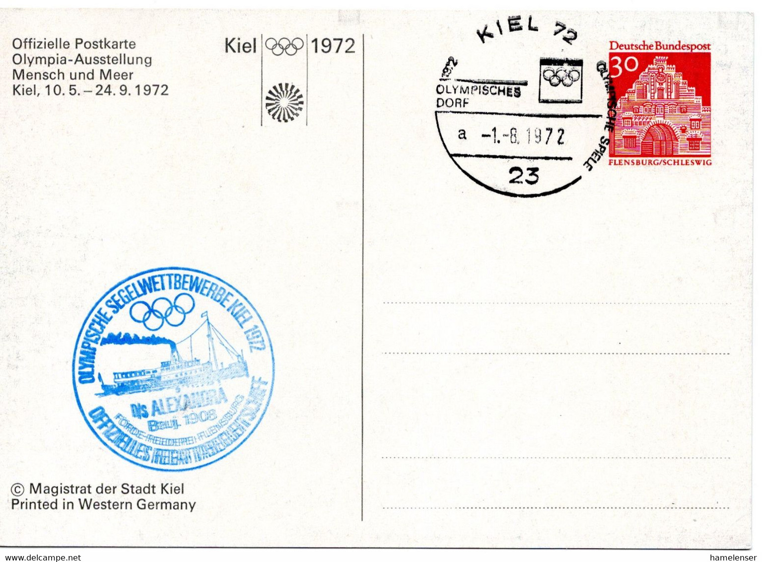 55156 - Bund - 1972 - 30Pfg Gr.Bauten PGAKte SoStpl KIEL - OLYMPISCHE SPIELE OLYMPISCHES DORF - Ete 1972: Munich