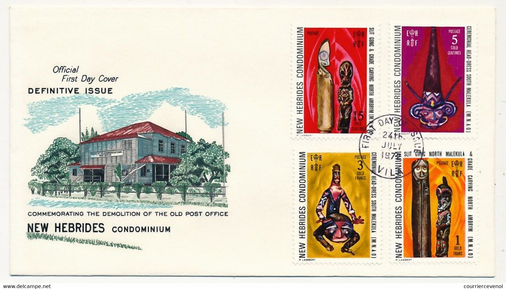 NOUVELLES HÉBRIDES - Enveloppe FDC 1er Jour - Art Indigène - Commémoration Ancienne Poste - 24 Juillet 1972 - FDC