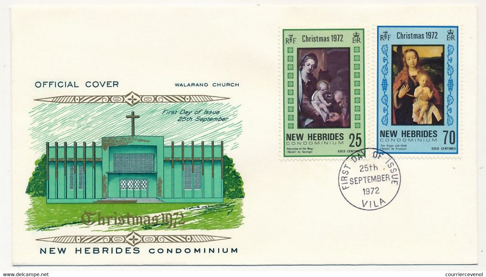 NOUVELLES HÉBRIDES - Enveloppe FDC 1er Jour - Noël 1972 - VILA - 25 Septembre 1972 - FDC