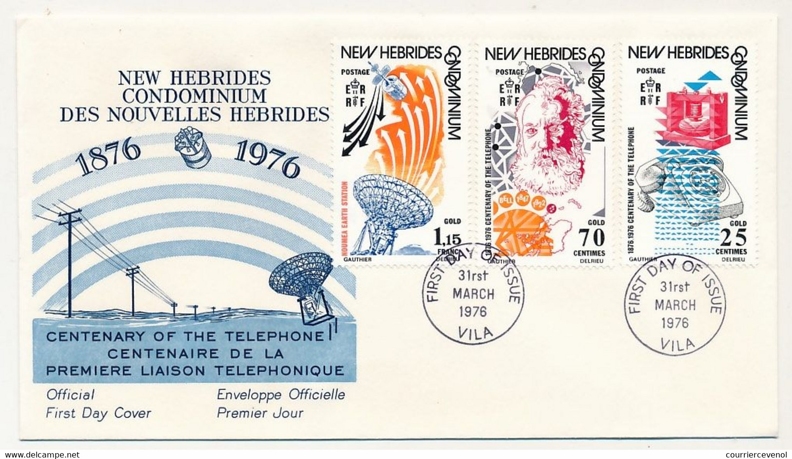 NOUVELLES HÉBRIDES - Enveloppe FDC 1er Jour - Centenaire Du Téléphone - 3 Mars 1973 - FDC