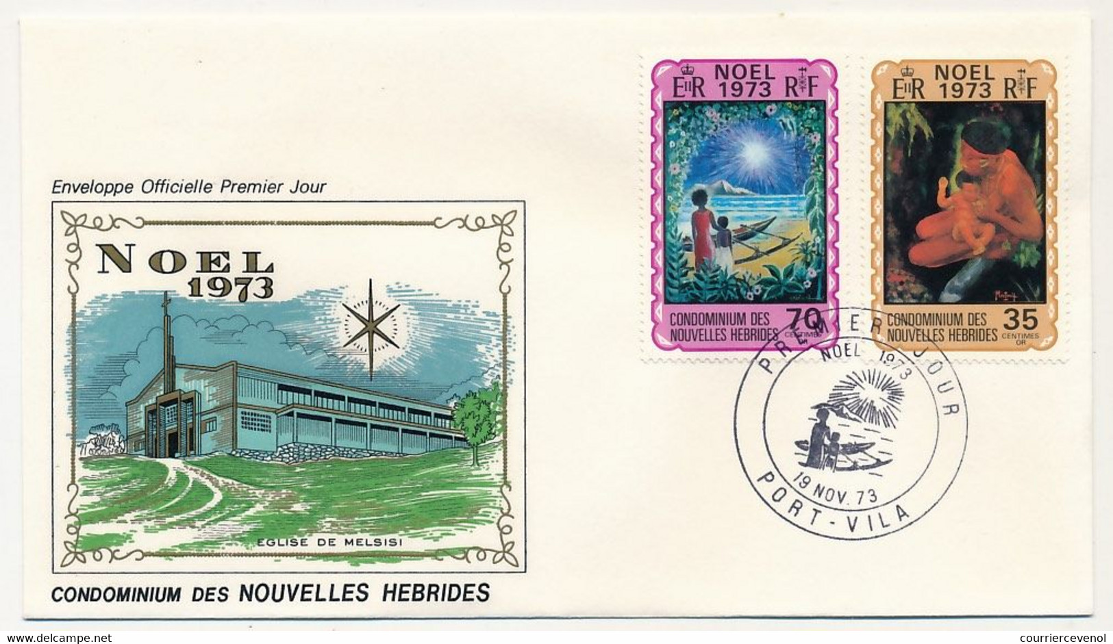 NOUVELLES HÉBRIDES - Enveloppe FDC 1er Jour - Noël 1973 - PORT-VILA - 19 Nov 1973 - FDC