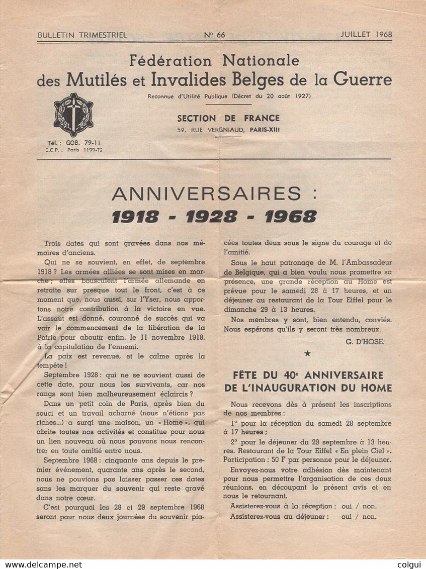 Fédération Des Mutilés Et Invalldes Belges De La Guerre - Otros & Sin Clasificación