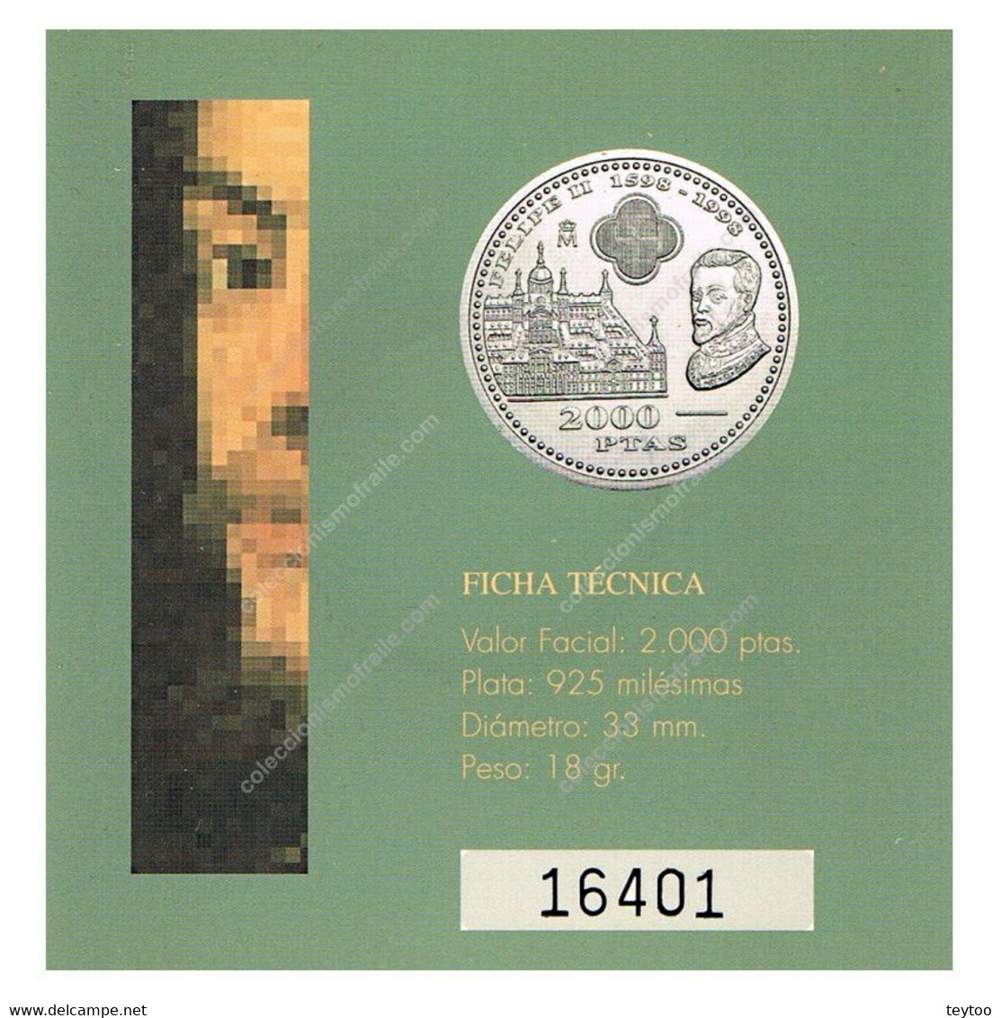 C1714/ España 1998. Cartera. 2000 Pts. Plata. Felipe II (BU) - UCOIN MK987 - 2 000 Pesetas