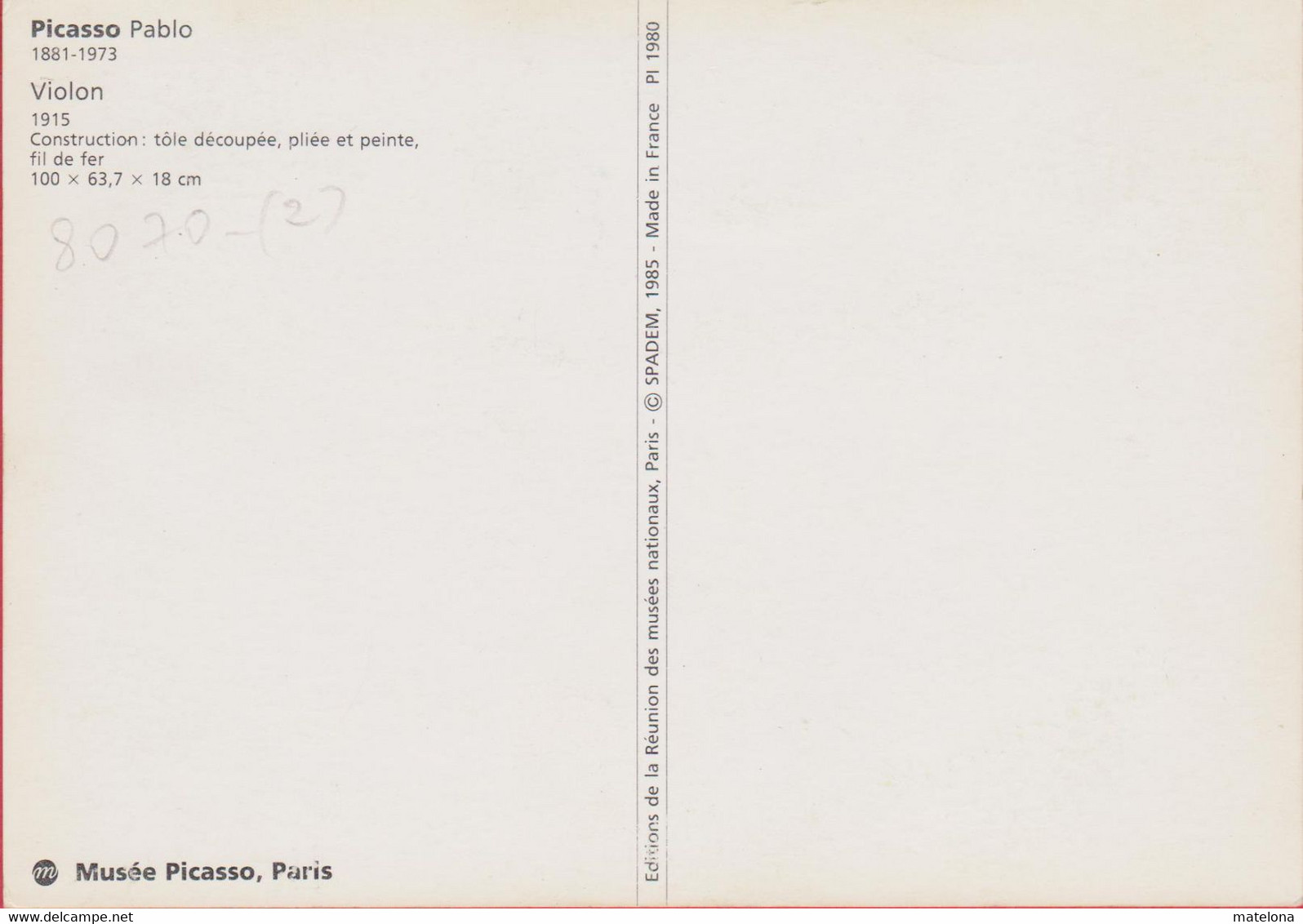 ILLUSTRATEURS PICASSO PABLO 1881 - 1973 VIOLON 1915 CONSTRUCTION TOLE DECOUPEE PLIEE ET PEINTE FIL DE FER - Picasso