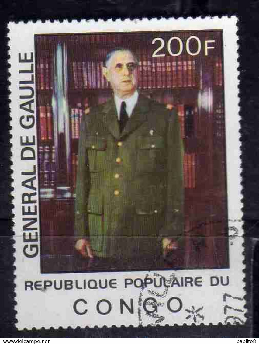 CONGO PEOPLE'S REPUBLIQUE REPUBLIC 1977 CHARLES DE GAULLE 200fr OBLITERE USED USATO - Oblitérés