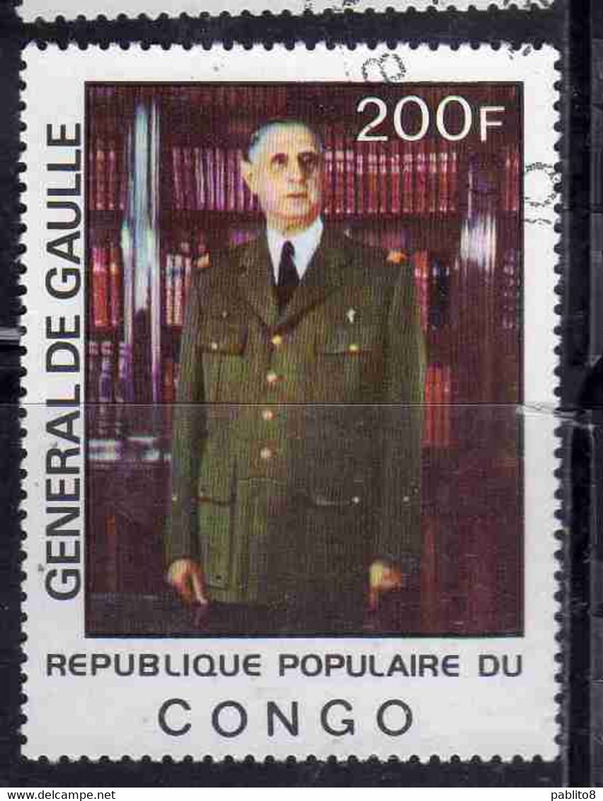 CONGO PEOPLE'S REPUBLIQUE REPUBLIC 1977 CHARLES DE GAULLE 200fr OBLITERE USED USATO - Oblitérés