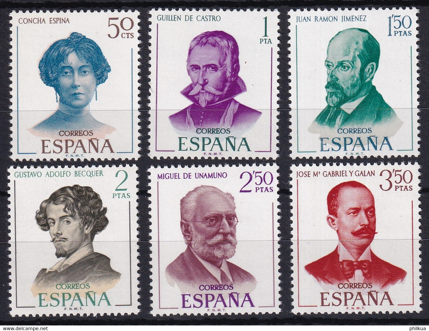 MiNr. 1882 - 1887 Spanien 1970, 21. Sept. Schriftsteller - Postfrisch/**/MNH - Ecrivains