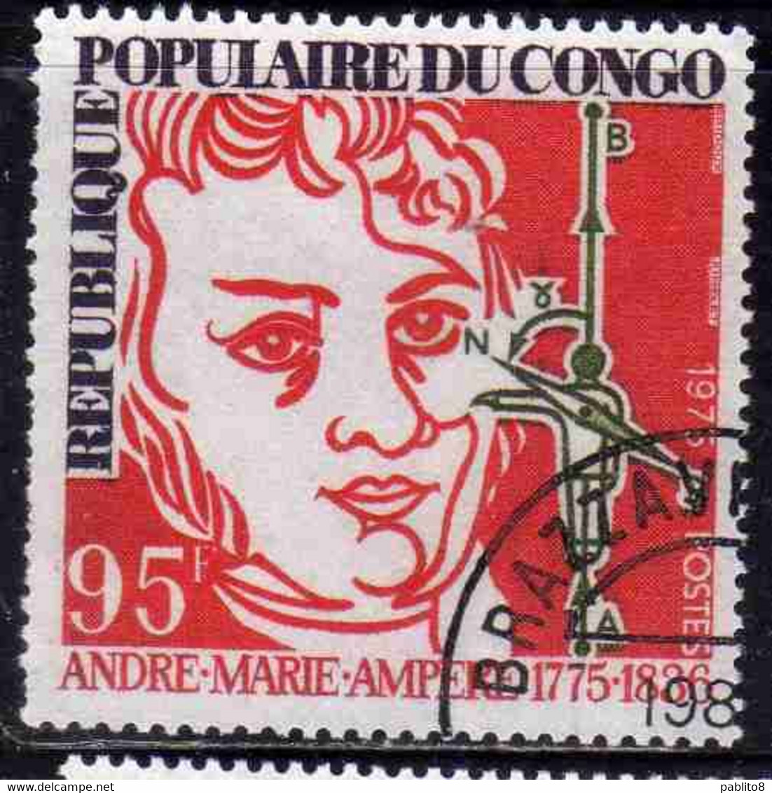 CONGO PEOPLE'S REPUBLIQUE REPUBLIC 1975 ANDRE MARIE AMPERE 95fr OBLITERE USED USATO - Oblitérés