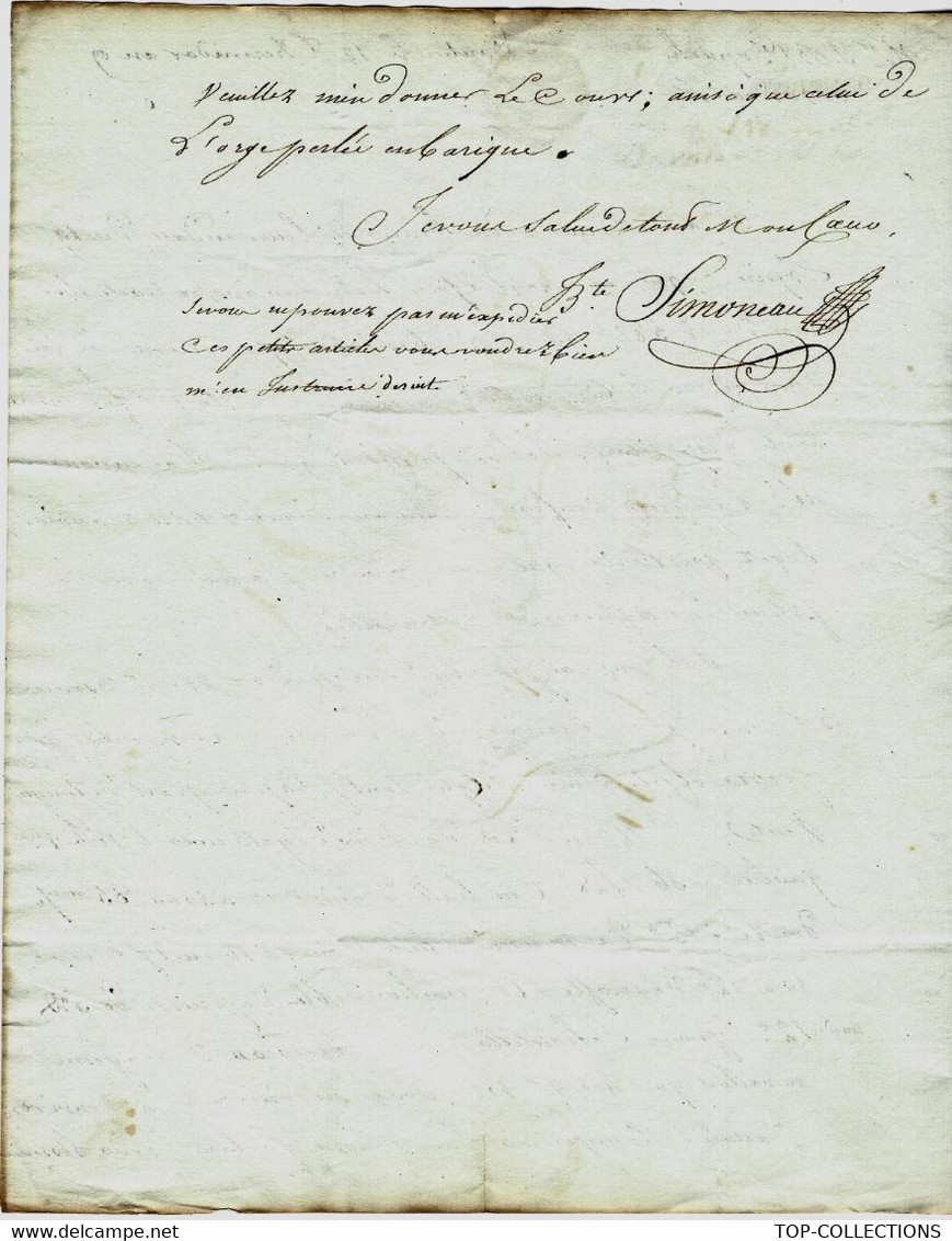 1801 COMMERCE  NEGOCE DENREES COLONIALES  Compagnie Des Indes Par Simoneau Nantes Pour J.B. Dupuch Armateur à Bordeaux - 1800 – 1899