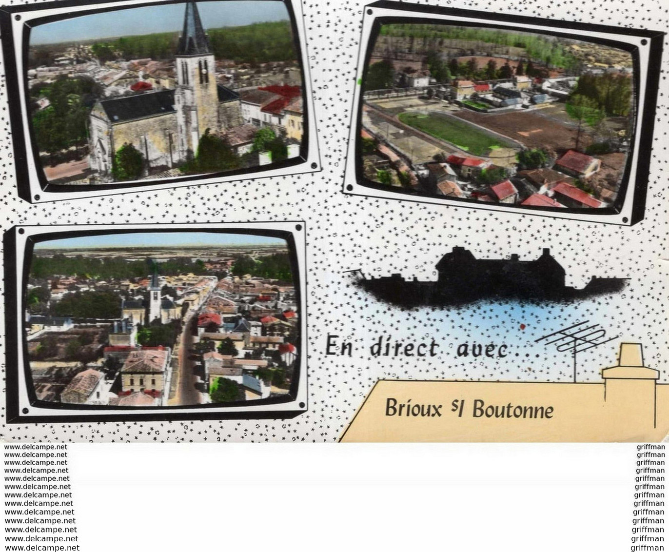 EN DIRECT AVEC BRIOUX SUR BOUTONNE VUES AERIENNES L'EGLISE LE STADE CPSM GM 1963 TBE - Brioux Sur Boutonne