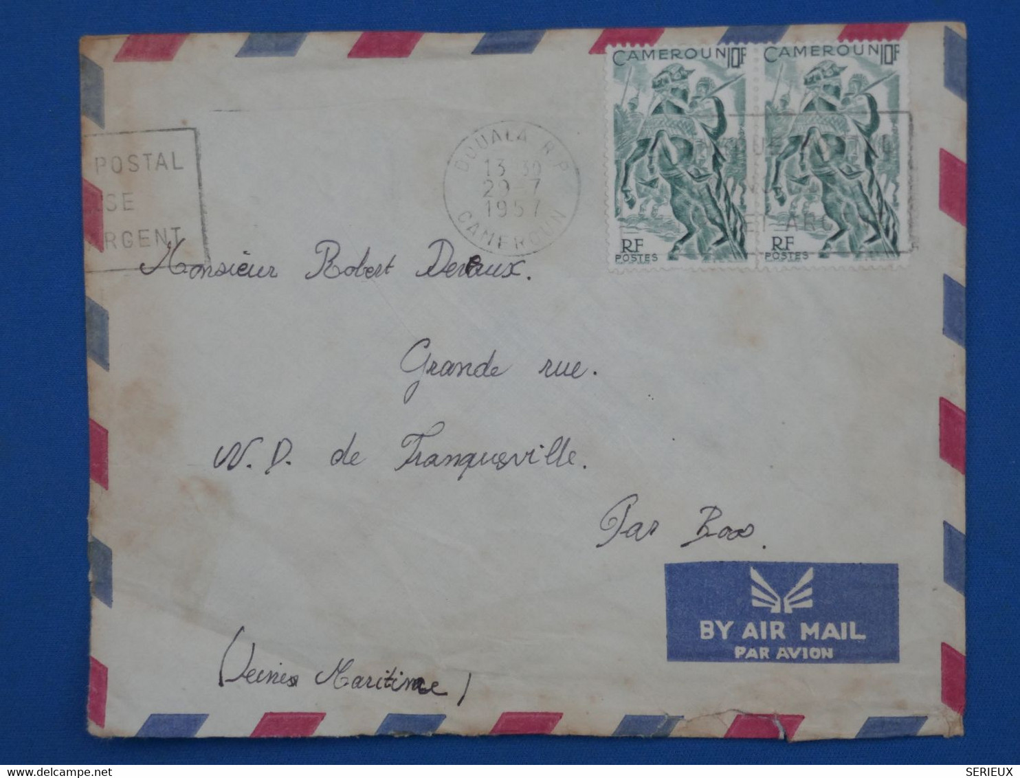 BG2 CAMEROUN  BELLE LETTRE RR 1957 DOUALA  A W D  FRANQUEVILLE  NEDERLAND +PAIRE DE TP  +AFFRANCH. PLAISANT - Cartas & Documentos