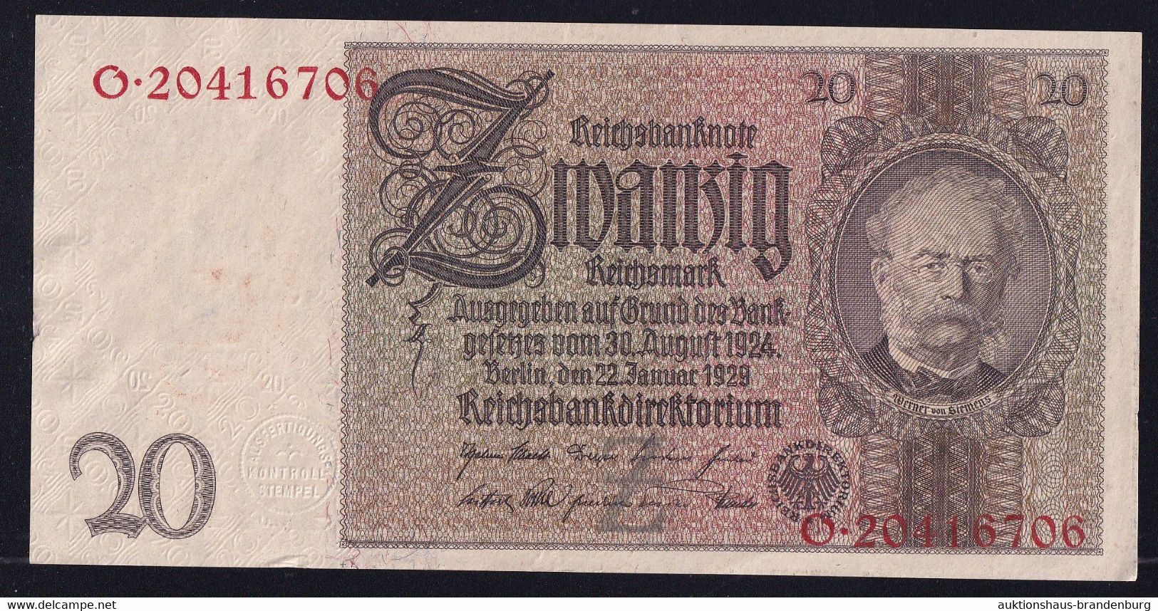 20 Reichsmark 22.1.1929 - Serie Z/O- Reichsbank (DEU-184a) - 20 Mark