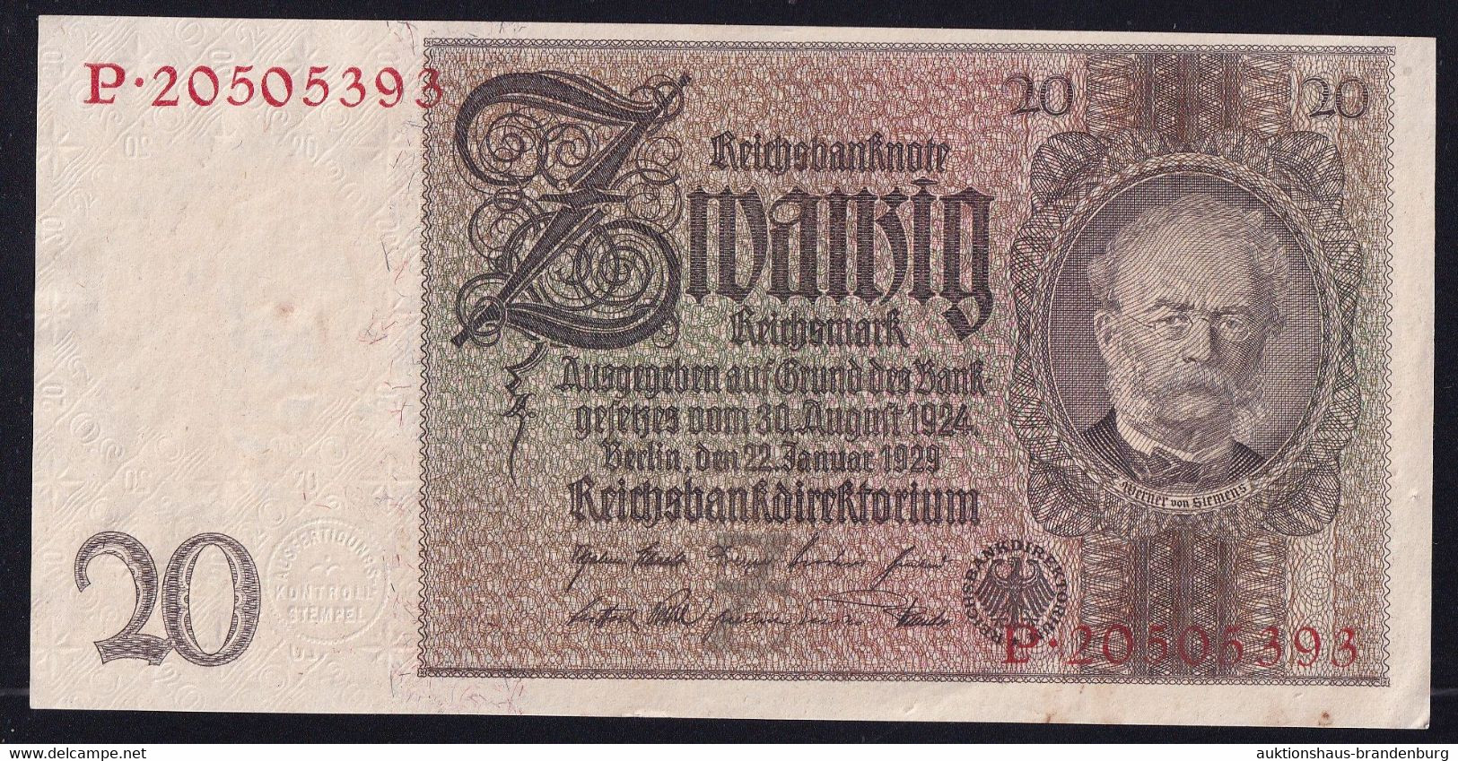 20 Reichsmark 22.1.1929 - Serie Z/P- Reichsbank (DEU-184a) - 20 Mark