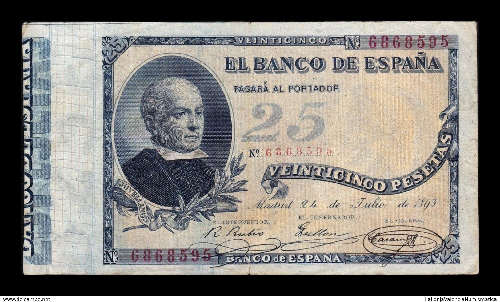 España Spain 25 Pesetas Jovellanos 1893 Pick 42 MBC+ VF+ - 1-2-5-25 Pesetas