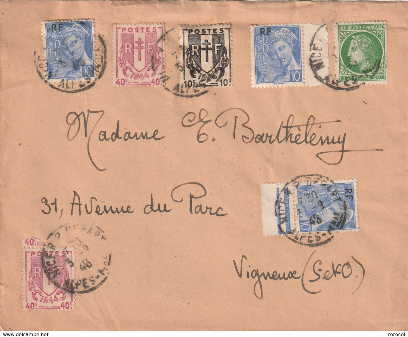 LETTRE FRANCE 1946 NICE PRINCIPAL - 1938-42 Mercure