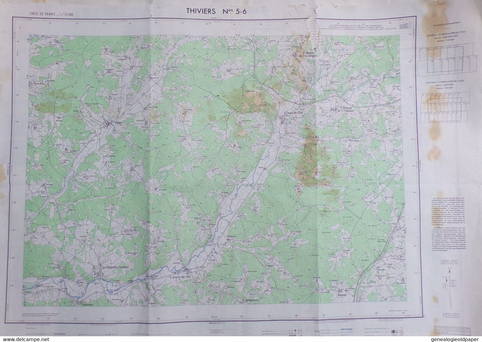 24-THIVIERS-CARTE GEOGRAPHIQUE 1967-ST SAINT JEAN DE COLE-ST PIERRE-VAUNAC-ST ROMAIN ST CLEMENT-CHAPELLE FAUCHER-VILLARS - Cartes Topographiques