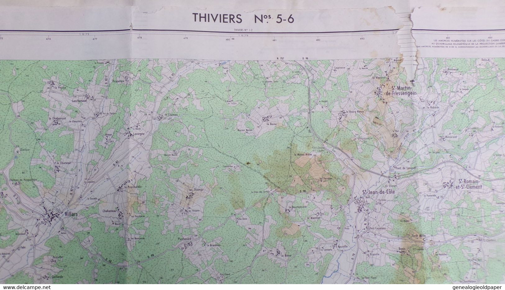 24-THIVIERS-CARTE GEOGRAPHIQUE 1967-ST SAINT JEAN DE COLE-ST PIERRE-VAUNAC-ST ROMAIN ST CLEMENT-CHAPELLE FAUCHER-VILLARS - Carte Topografiche