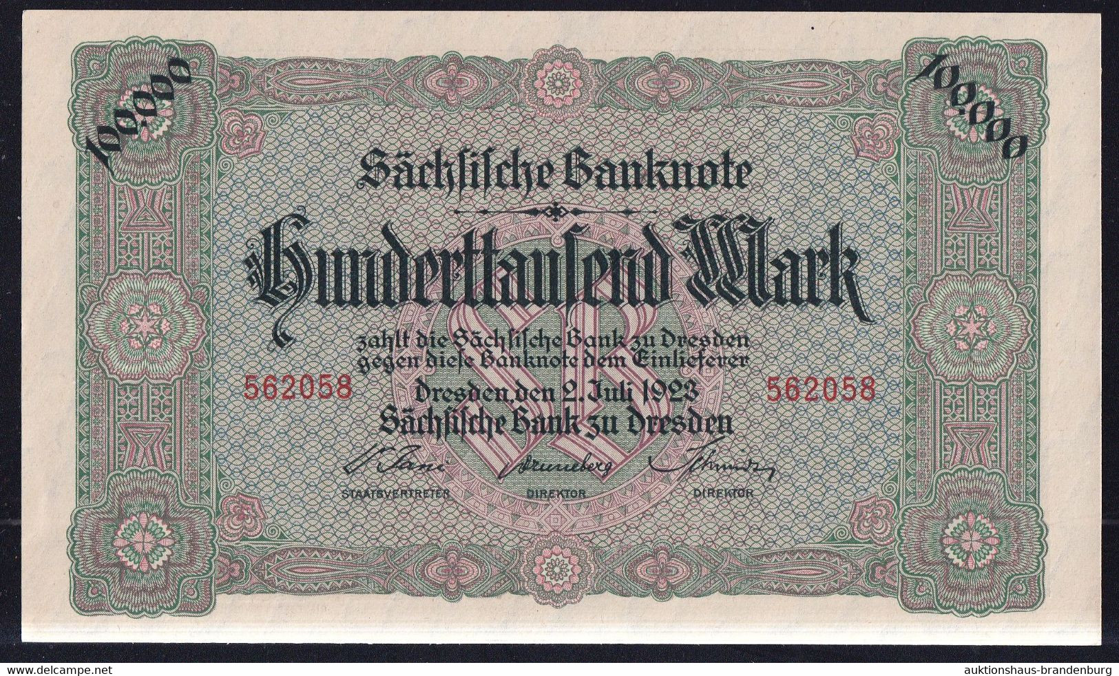 Dresden: 100.000 Mark 2.7.1923 - Sächsische Bank (SAX-15) - Unclassified