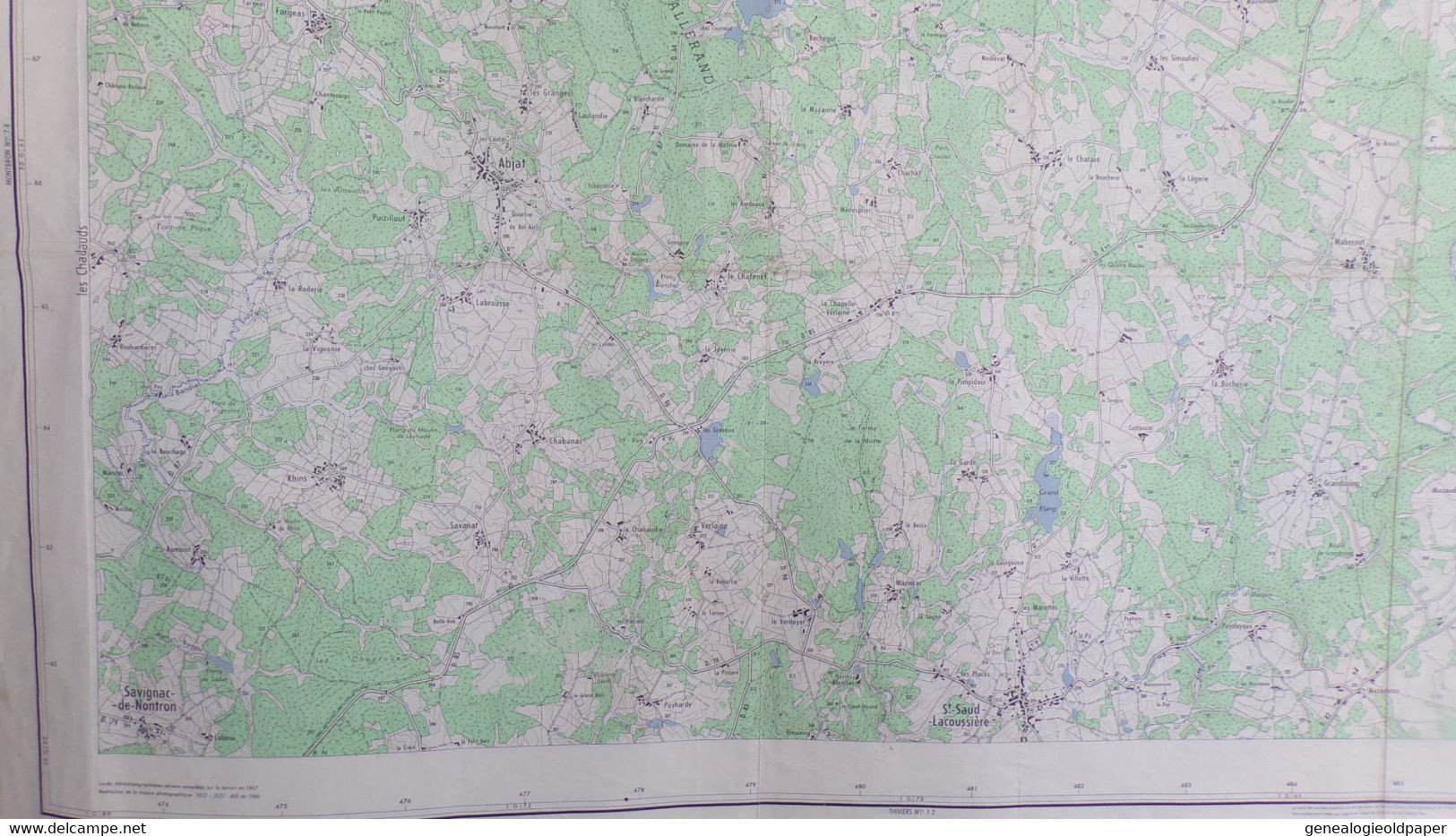 87-CHALUS-CARTE GEOGRAPHIQUE 1967-PENSOL-ABJAT-MARVAL-ST SAINT SAUD LACOUSSIERE-GRANDCOING-FARGEAS-DAVIGNAC NONTRON - Topographical Maps