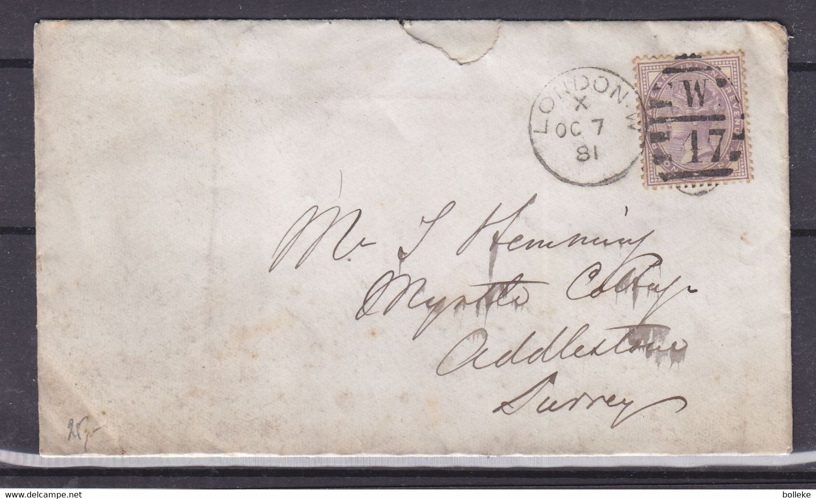 Grande Bretagne - Lettre De 1881 - Oblit London - Exp Vers Addlestone - Cachet De Weybridge - Briefe U. Dokumente