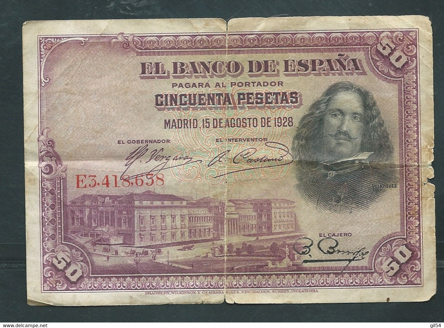 BILLET 100 PESETAS DU 15 AOUT 1928 .  E3.418.638 . SCANS RECTO VERSO - Laura 8202 - 50 Pesetas