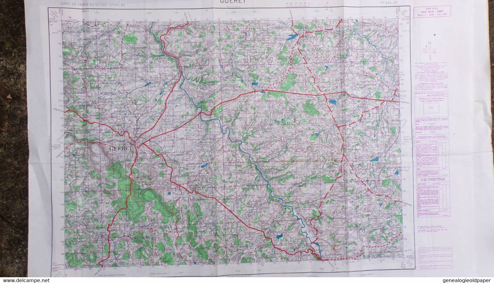 23-GUERET-CARTE GEOGRAPHIQUE 1959-AJAIN-ST SAINT PARDOUX-CRESSAT-JARNAGES-AJAIN-PEYRABOUT-LA SAUNIERE-JOUILLAT-GLENIC - Cartes Topographiques