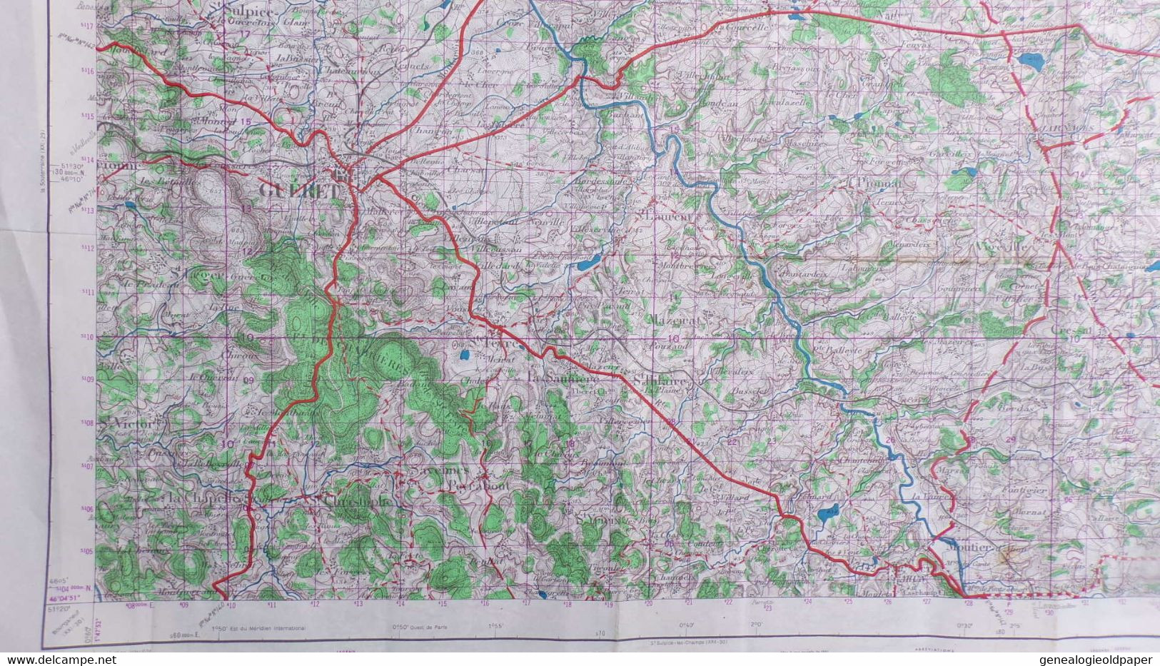 23-GUERET-CARTE GEOGRAPHIQUE 1959-AJAIN-ST SAINT PARDOUX-CRESSAT-JARNAGES-AJAIN-PEYRABOUT-LA SAUNIERE-JOUILLAT-GLENIC - Topographische Karten