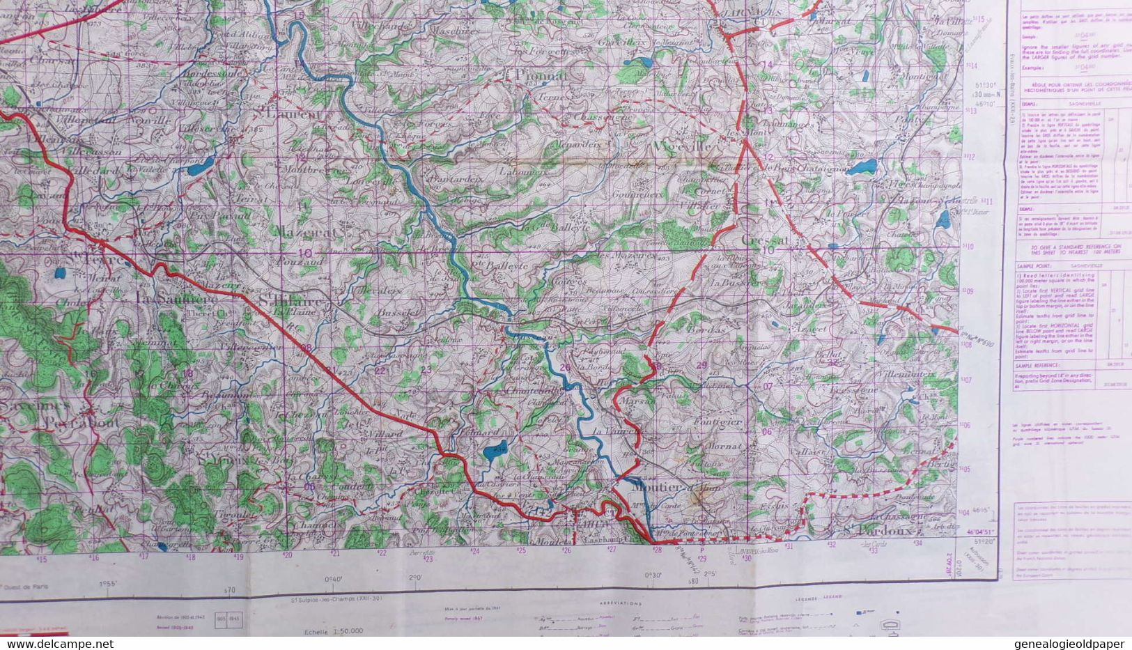 23-GUERET-CARTE GEOGRAPHIQUE 1959-AJAIN-ST SAINT PARDOUX-CRESSAT-JARNAGES-AJAIN-PEYRABOUT-LA SAUNIERE-JOUILLAT-GLENIC - Topographical Maps