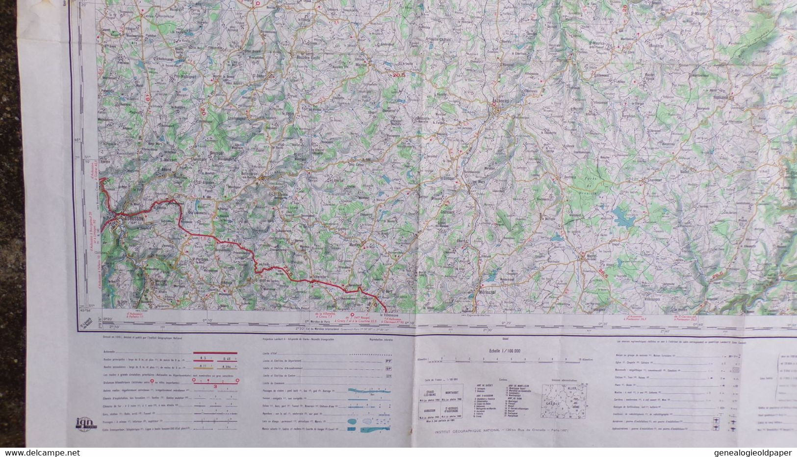 23-AUBUSSON-CARTE GEOGRAPHIQUE 1961-GOUZON-MONTAIGUT-EVAUX-AUZANCES-BELLEGARDE-CHAMBON VOUEIZE-MARCILLAT-PIONSAT - Mapas Topográficas