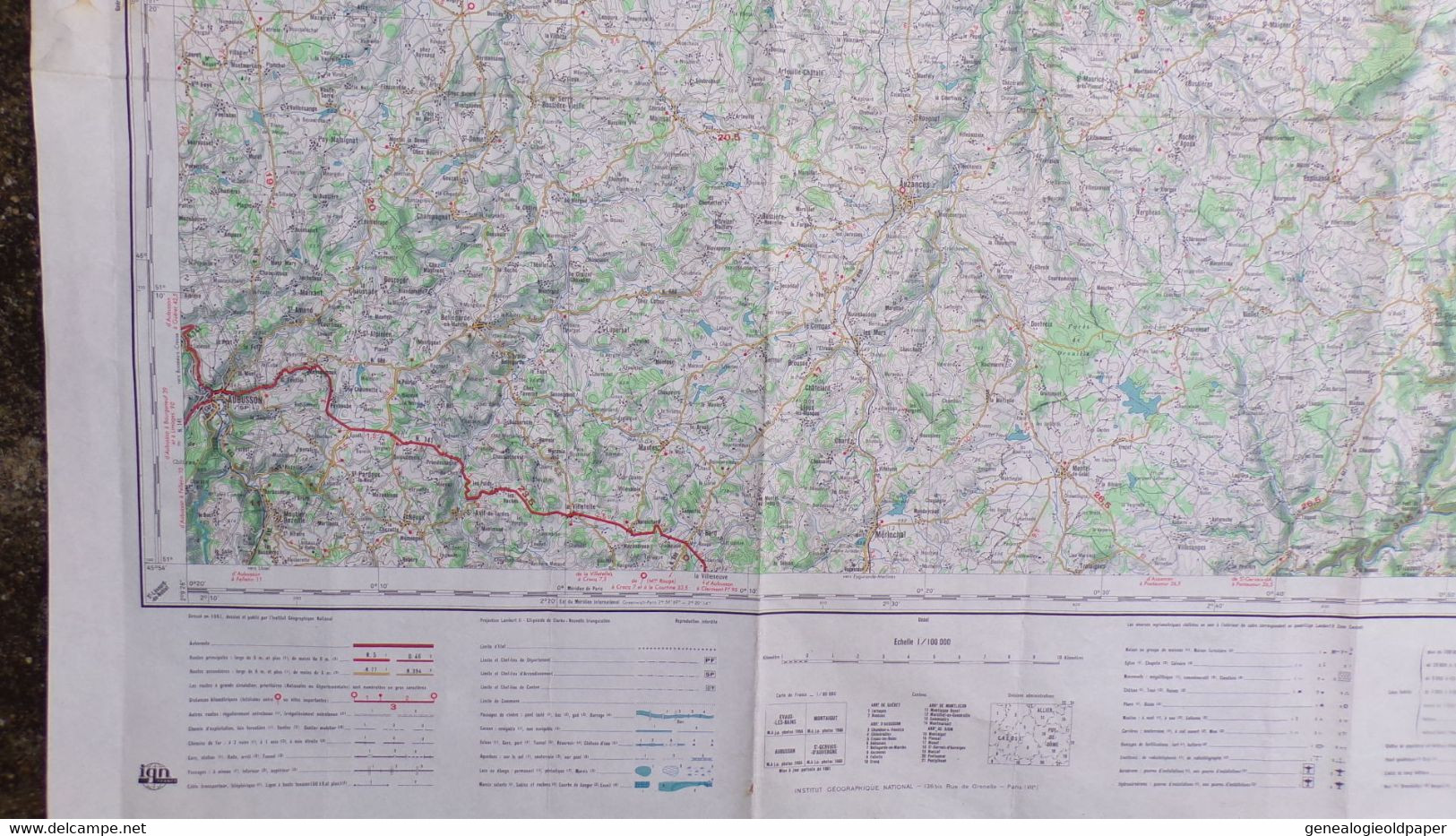 23-AUBUSSON-CARTE GEOGRAPHIQUE 1961-GOUZON-MONTAIGUT-EVAUX-AUZANCES-BELLEGARDE-CHAMBON VOUEIZE-MARCILLAT-PIONSAT - Cartes Topographiques