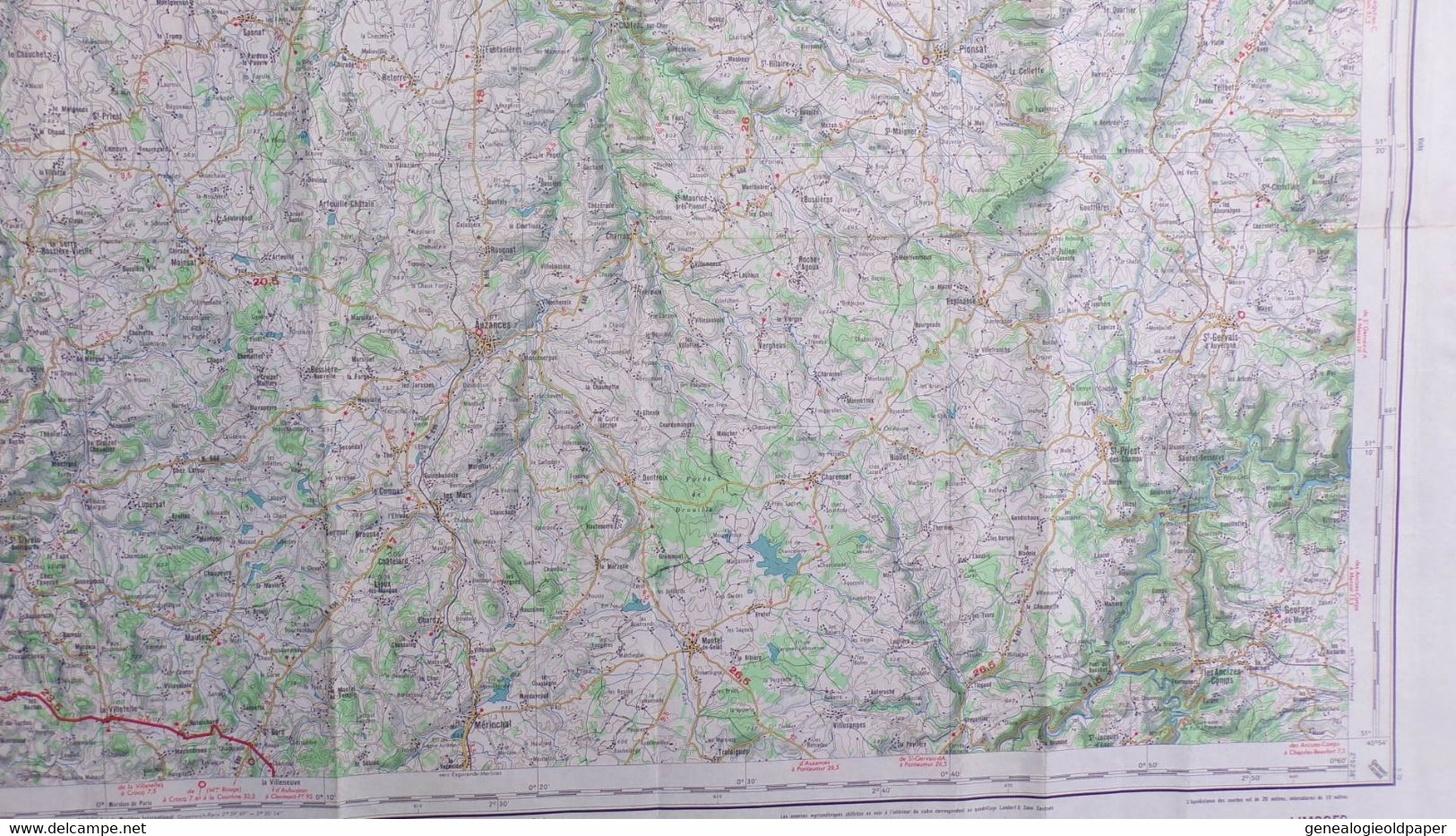 23-AUBUSSON-CARTE GEOGRAPHIQUE 1961-GOUZON-MONTAIGUT-EVAUX-AUZANCES-BELLEGARDE-CHAMBON VOUEIZE-MARCILLAT-PIONSAT - Mapas Topográficas