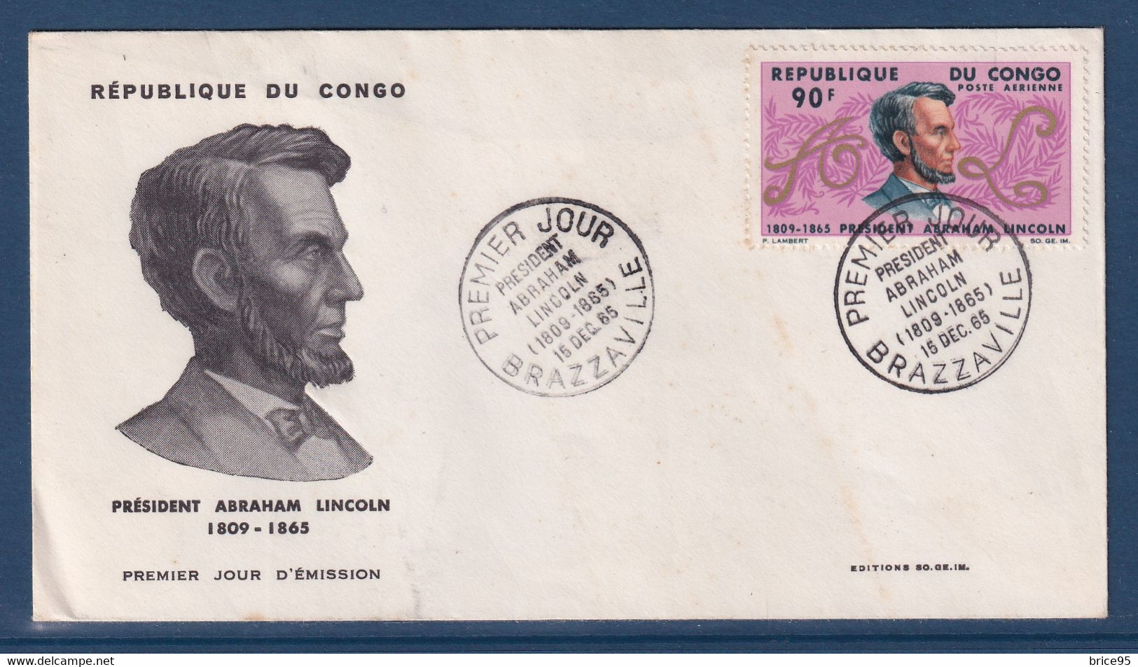 ⭐ Congo - FDC - Premier Jour -  Président Abraham Lincoln - 1965 ⭐ - FDC