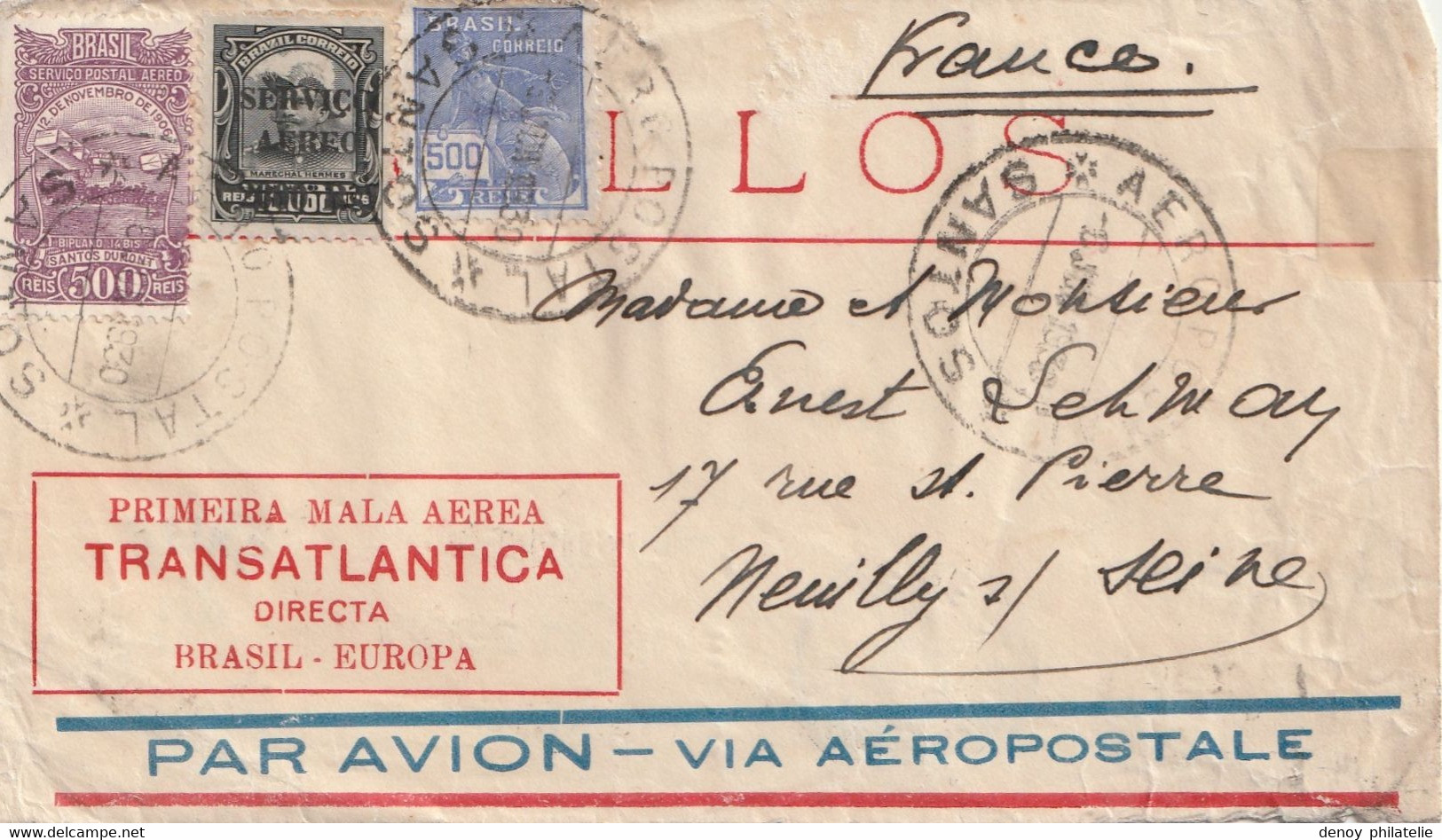 Bresil Aéropostale Primera Mala Aéra Transatlantica Directa Brasil Europa 1930 Juin - Posta Aerea