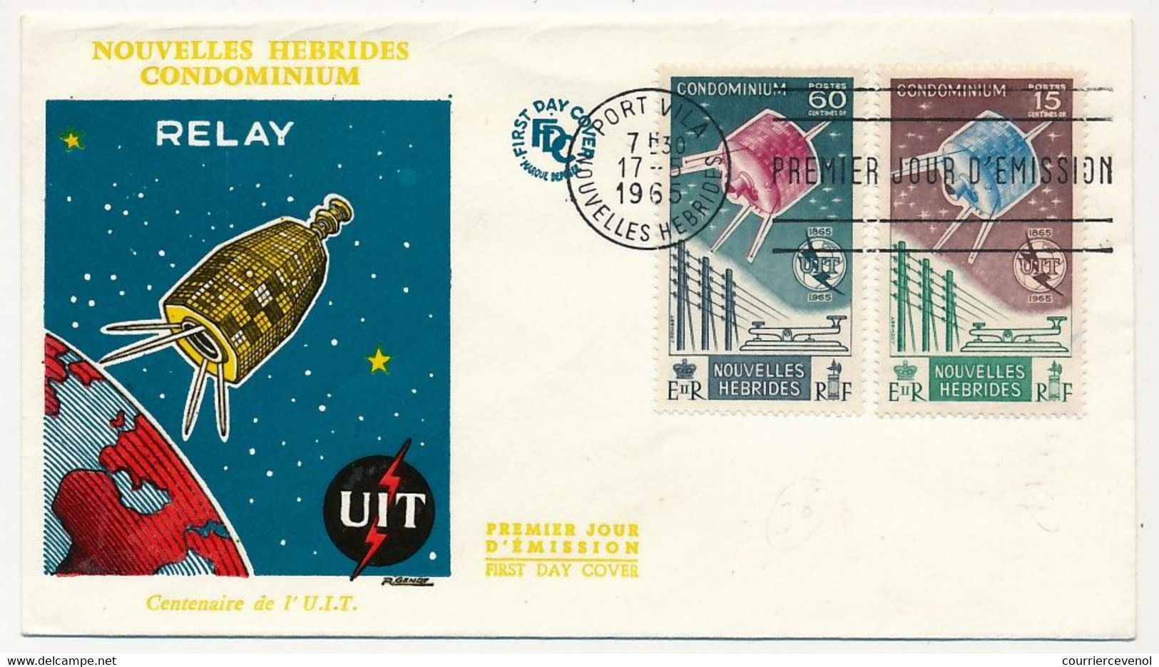 NOUVELLES HÉBRIDES - Env FDC 1er Jour - U.I.T. Satellite Relay - Port Vila - 17/5/1965 - émission Française - FDC