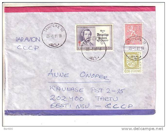 GOOD FINLAND Postal Cover To ESTONIA 1981 - Good Stamped: Forsskal - Cartas & Documentos