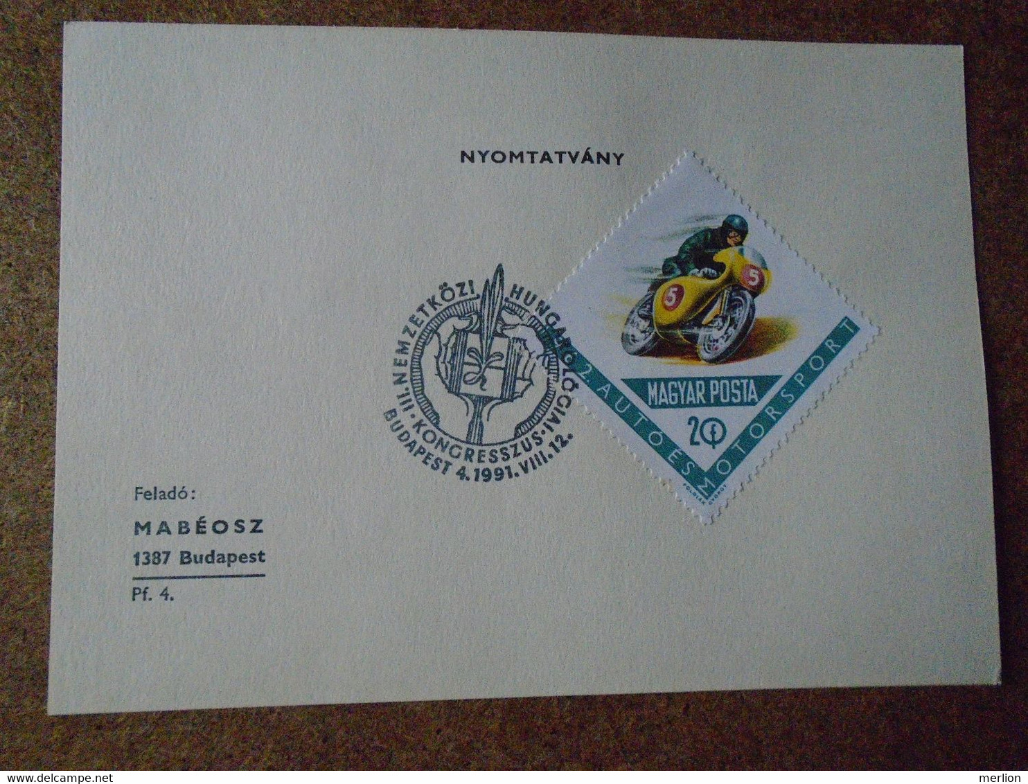 D191021  Hungary   1991  Commemorative Handstamp  -   International Congress Of Hungarian Studies -stamp Moto Cross - Andere & Zonder Classificatie