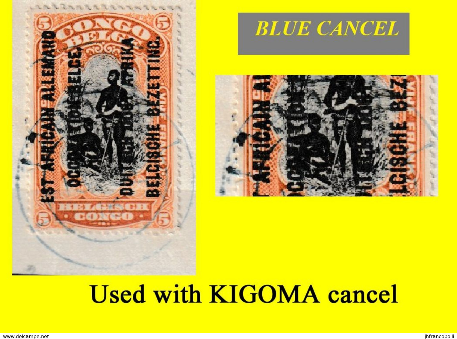 1916 (°) RUANDA-URUNDI RU USED RU 035 MILITARY CENTRAL CANCEL (double Circle) BLUE INK OVERPRINT - Gebraucht