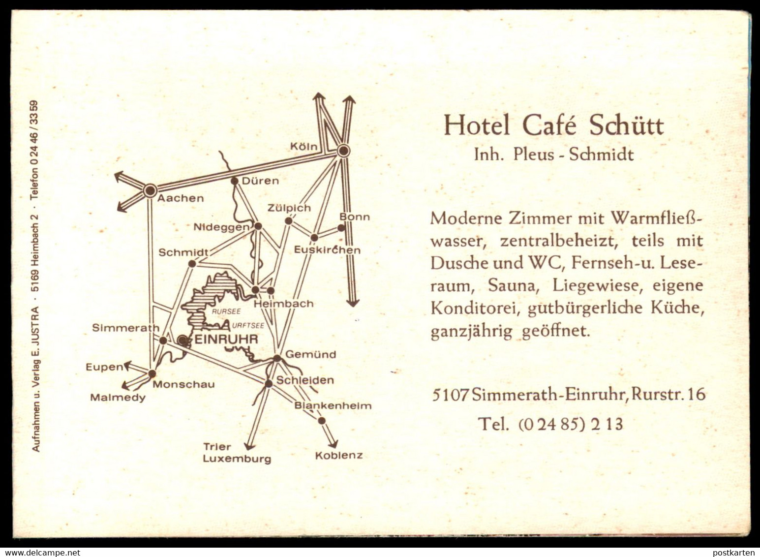 ÄLTERE POSTKARTE EINRUHR HOTEL SCHÜTT INHABER PLEUS-SCHMIDT SIMMERATH EIFEL GAFFEL KÖLSCH AK Ansichtskarte Cpa Postcard - Simmerath