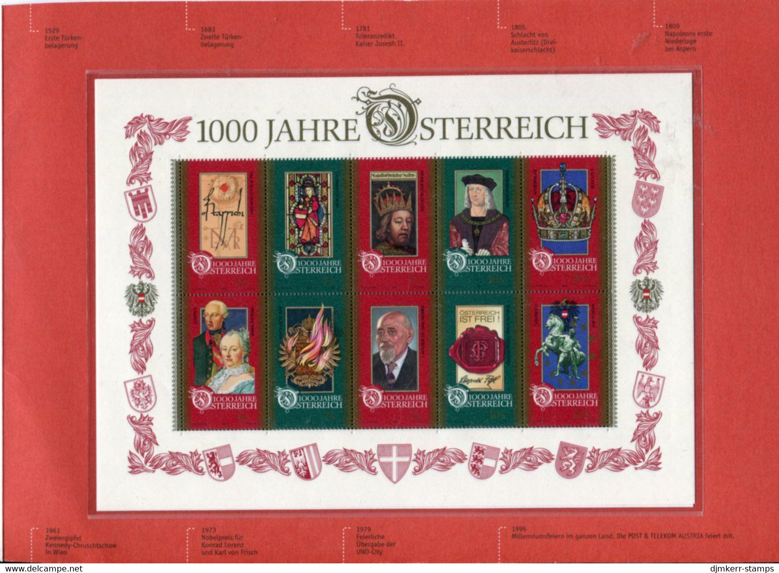 AUSTRIA  1996  Millenary Of Austria.presentation Folder With MNH Block And Black Print And Used Single Stamps. - Blocks & Sheetlets & Panes