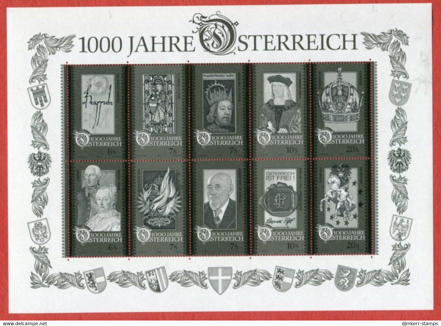 AUSTRIA  1996  Millenary Of Austria.presentation Folder With MNH Block And Black Print And Used Single Stamps. - Blocks & Kleinbögen