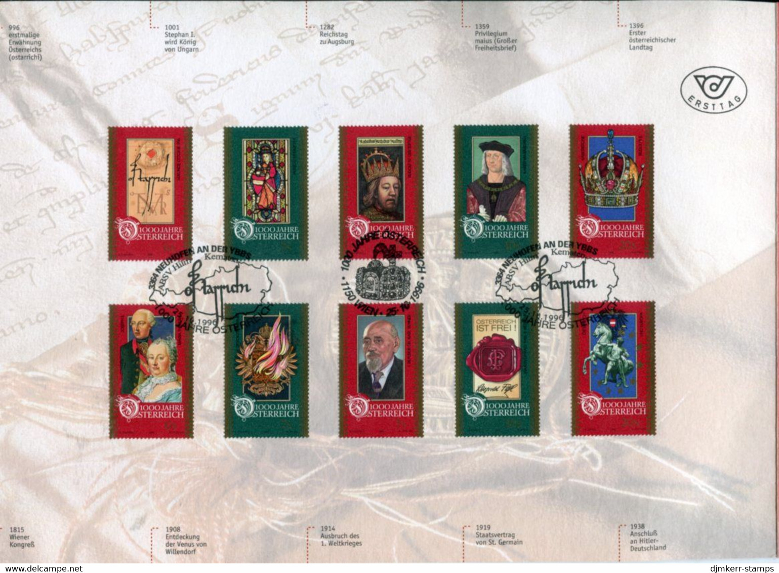 AUSTRIA  1996  Millenary Of Austria.presentation Folder With MNH Block And Black Print And Used Single Stamps. - Blocks & Kleinbögen